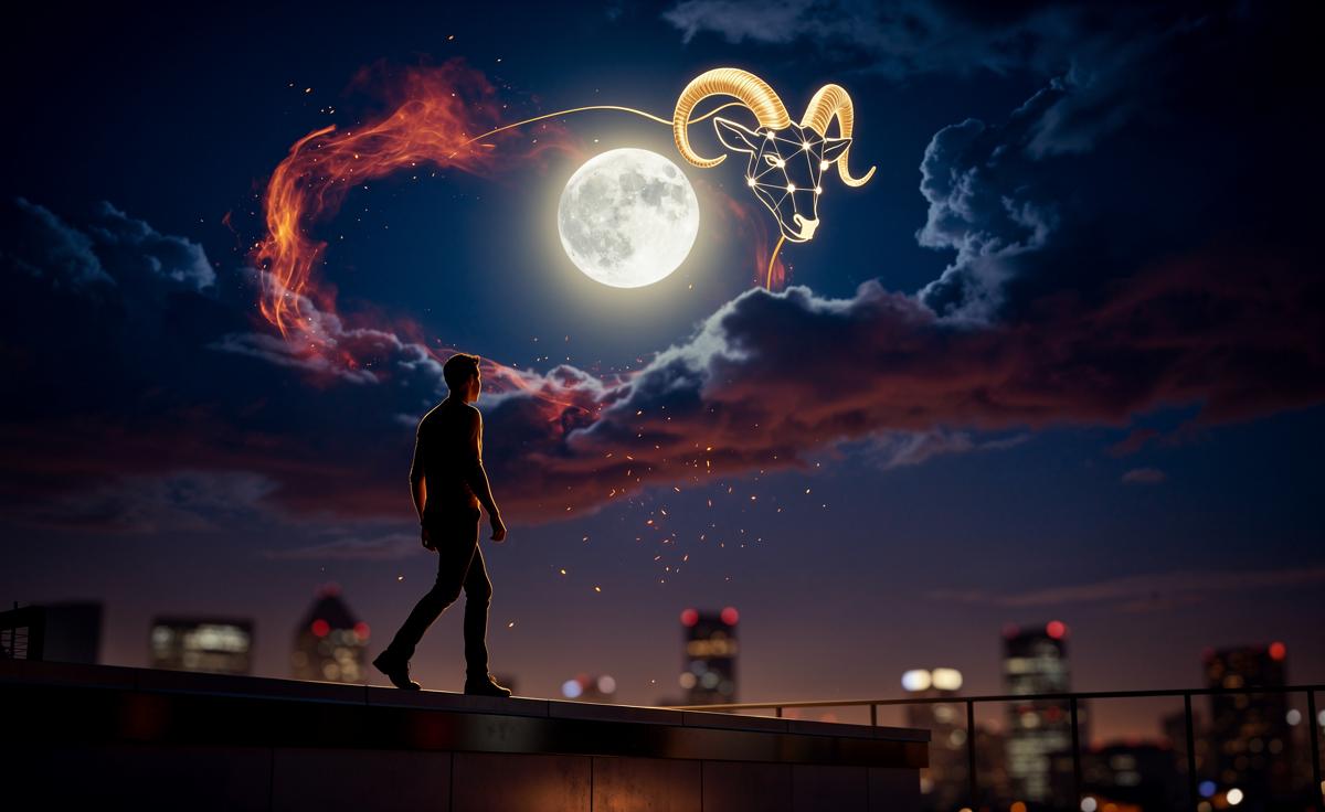 Illustration of the Moon moving into Aries on 6 January 2026